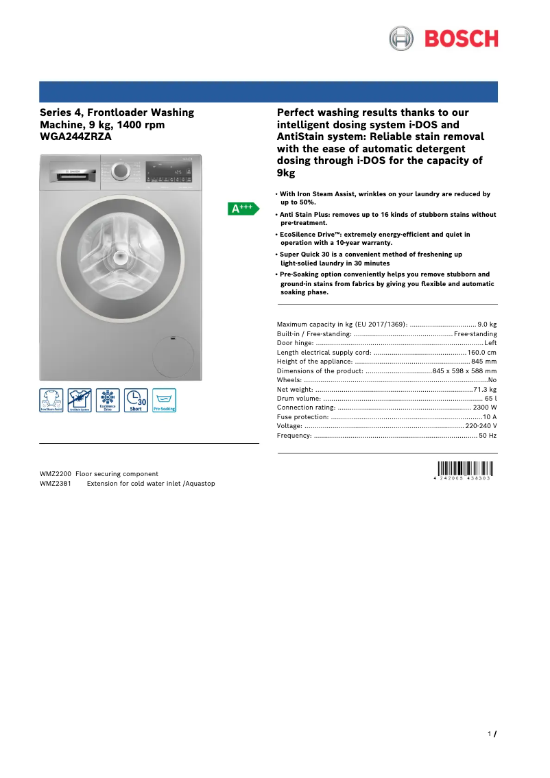 Image de la première page du manuel de l'appareil WGA244ZRZA