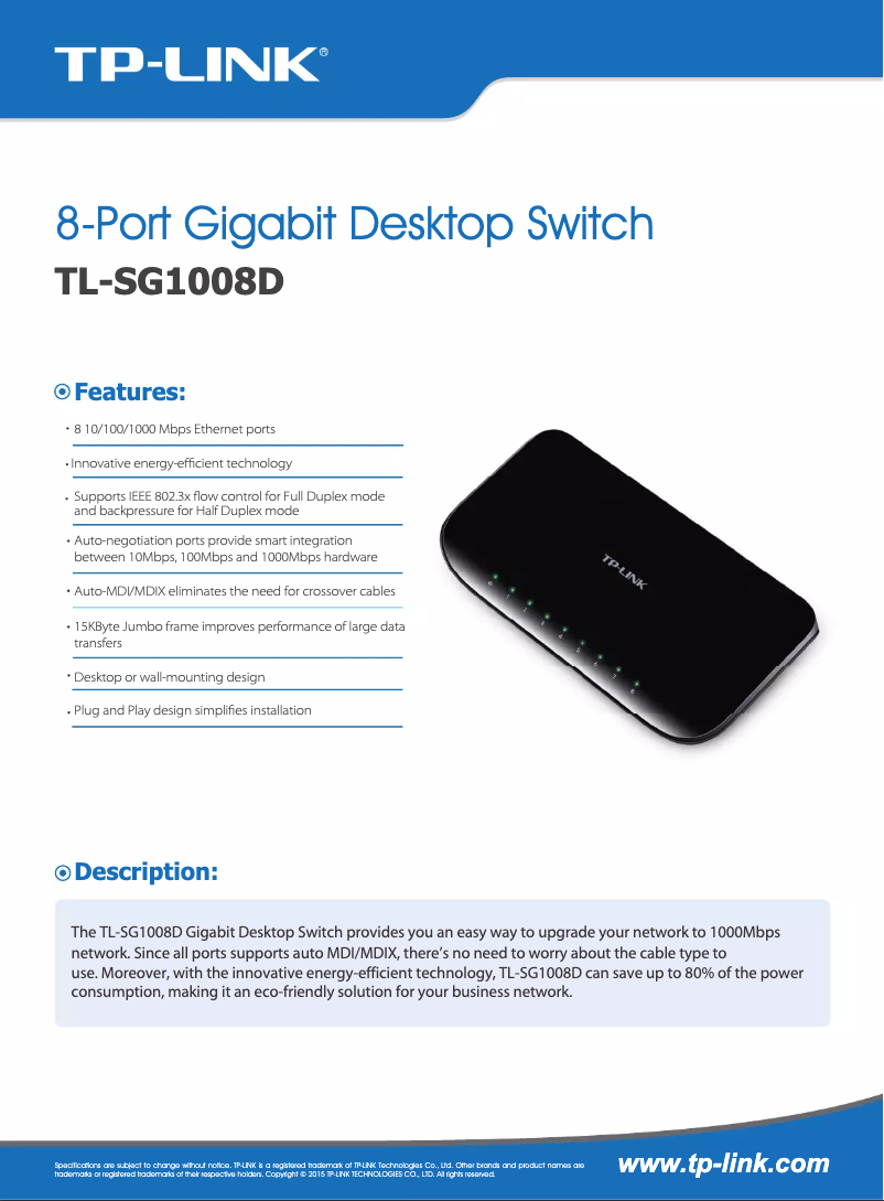 Image de la première page du manuel de l'appareil TL-SG1008D