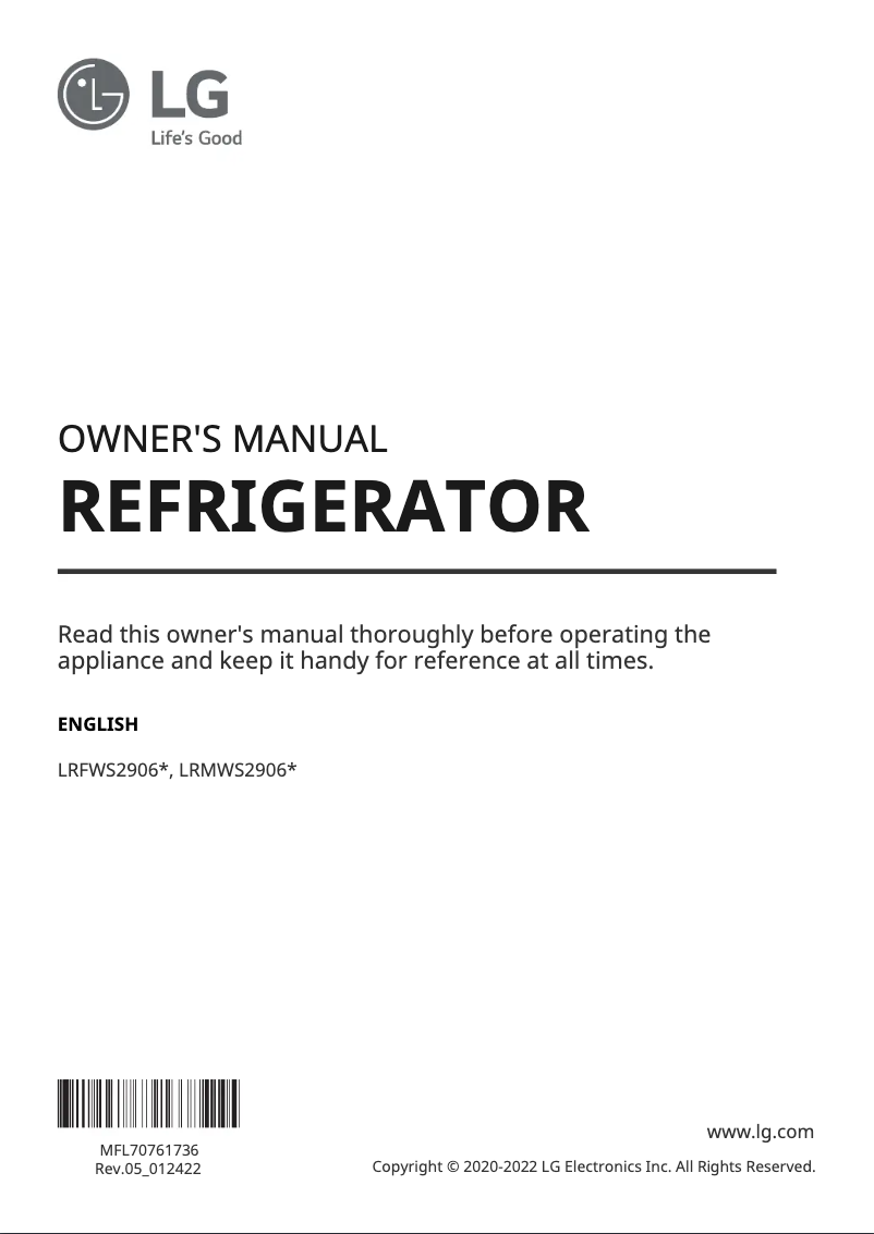 Page 1 de la notice Manuel utilisateur LG LRMWS2906S