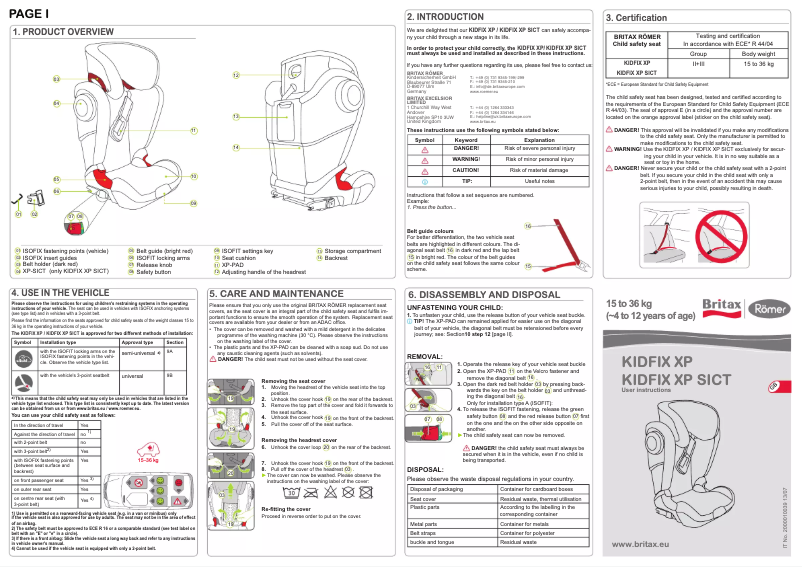 Página 1 del manual Manual de instrucciones Britax-Römer Kidfix XP