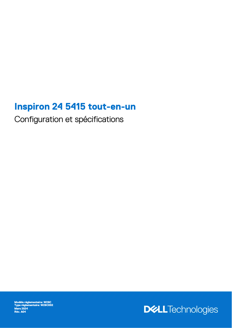 Page 1 de la notice Guide d'installation Dell Inspiron 24 5415