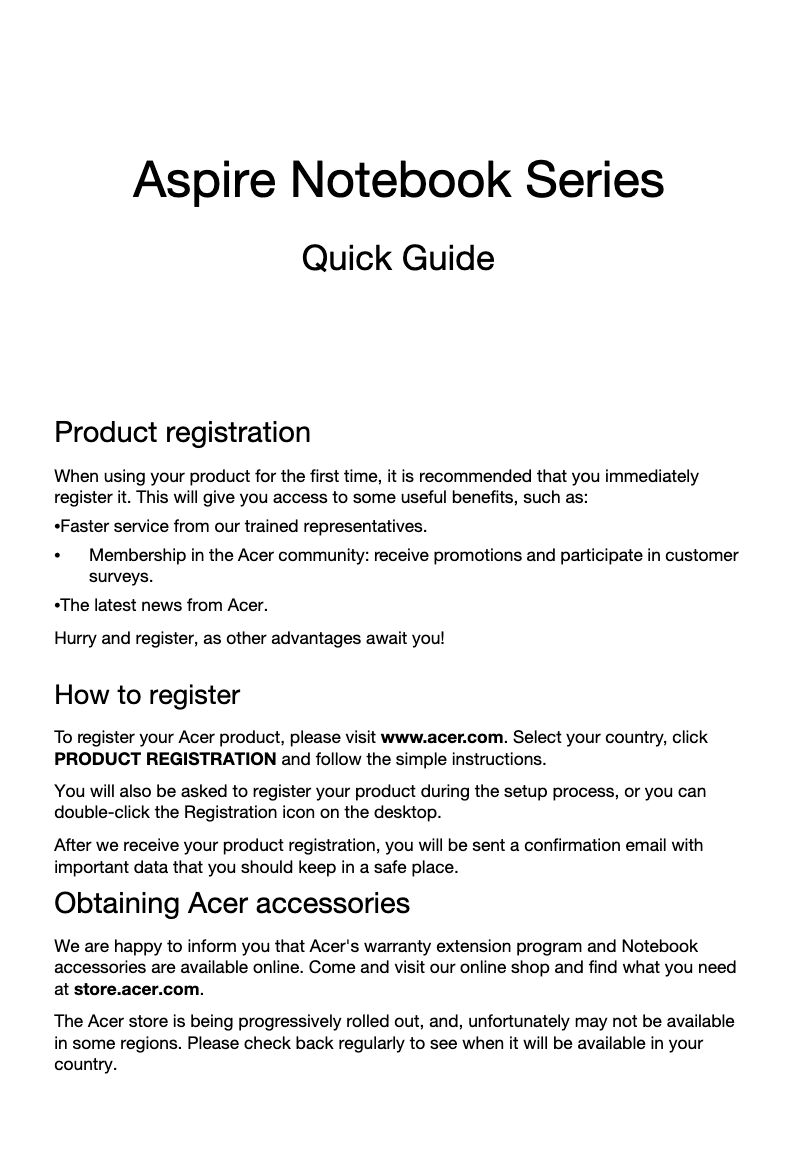 Image de la première page du manuel de l'appareil Aspire E1