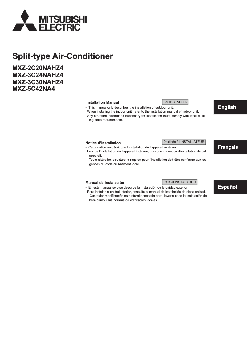 Image de la première page du manuel de l'appareil MXZ-2C20NAHZ4