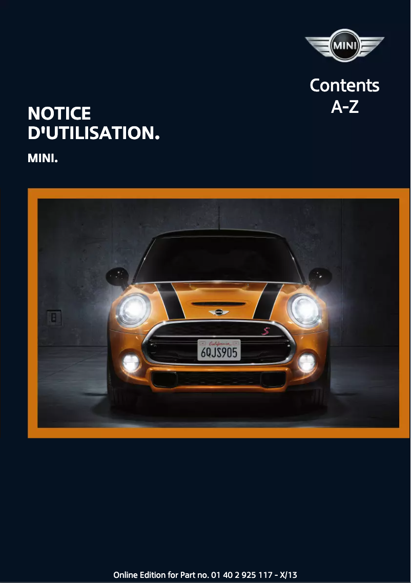 Page 1 de la notice Manuel utilisateur Mini 3 door (2013)