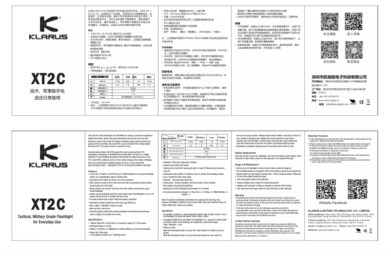 Page n°1 - Manuel utilisateur Klarus XT2C