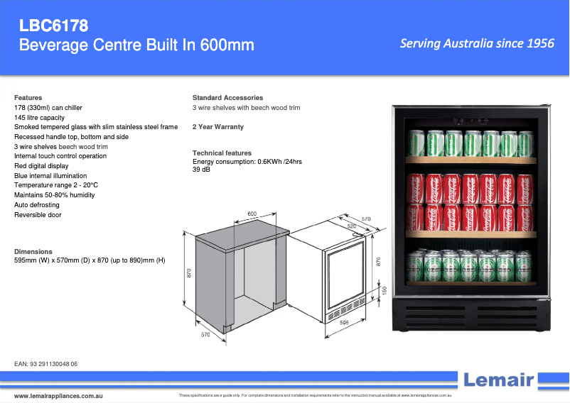 Page 1 de la notice Fiche technique Lemair LBC6178