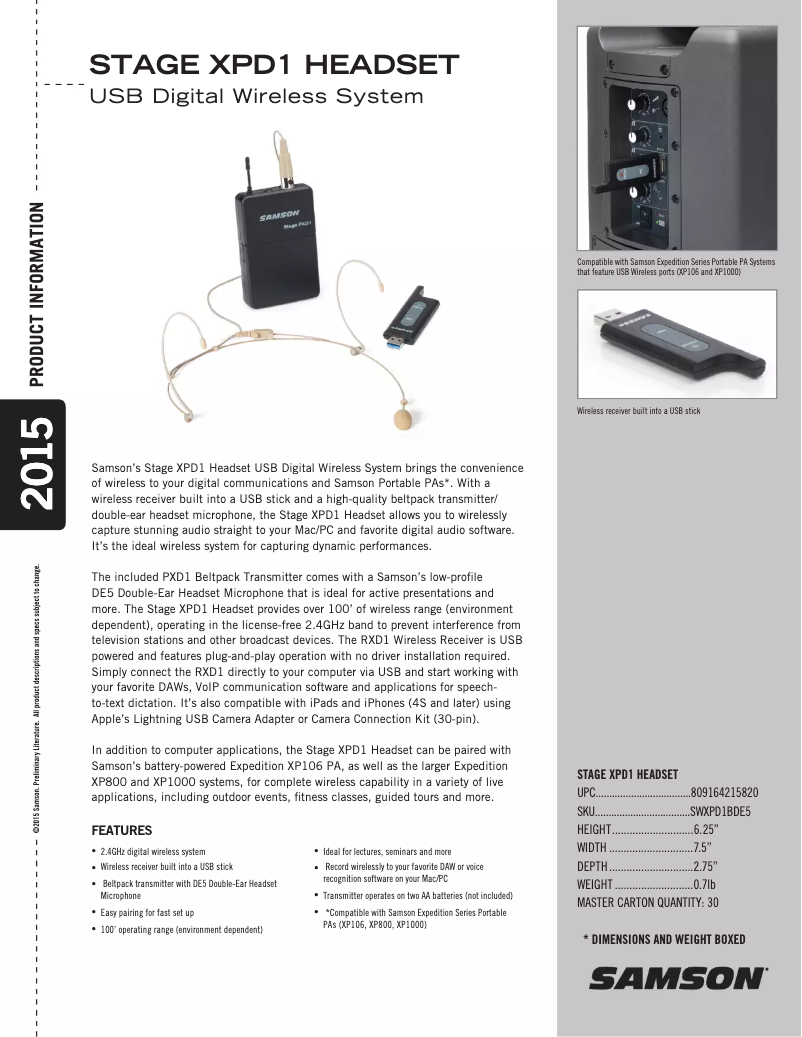 Page 1 de la notice Manuel utilisateur Samson Stage PXD1
