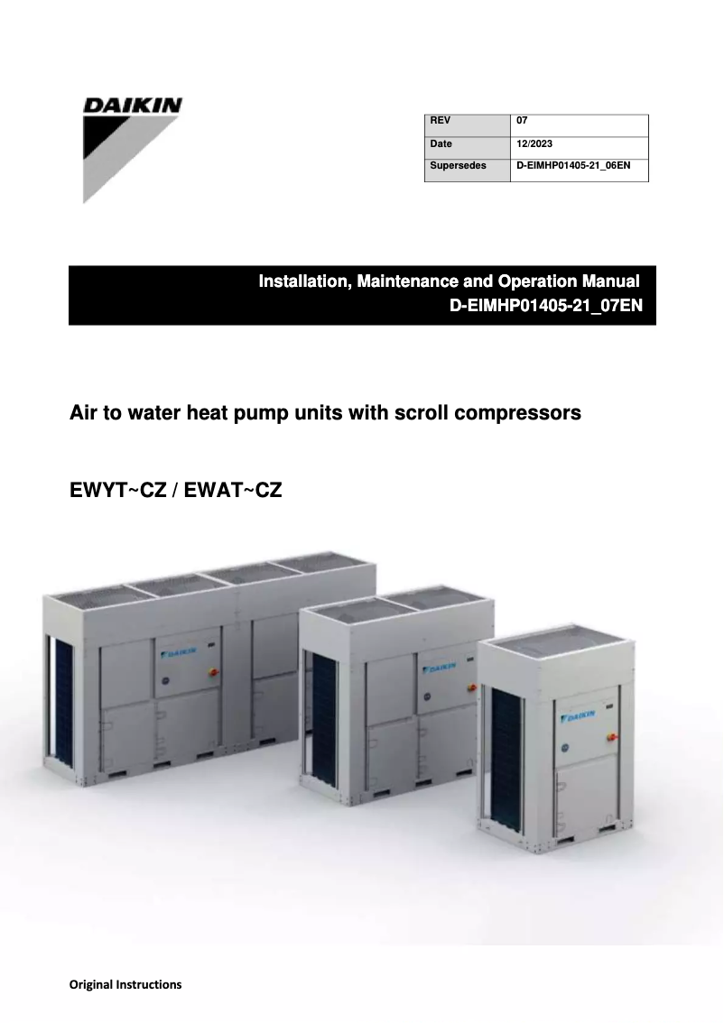 Página 1 del manual Guía de instalación Daikin EWAT040CZN-A1