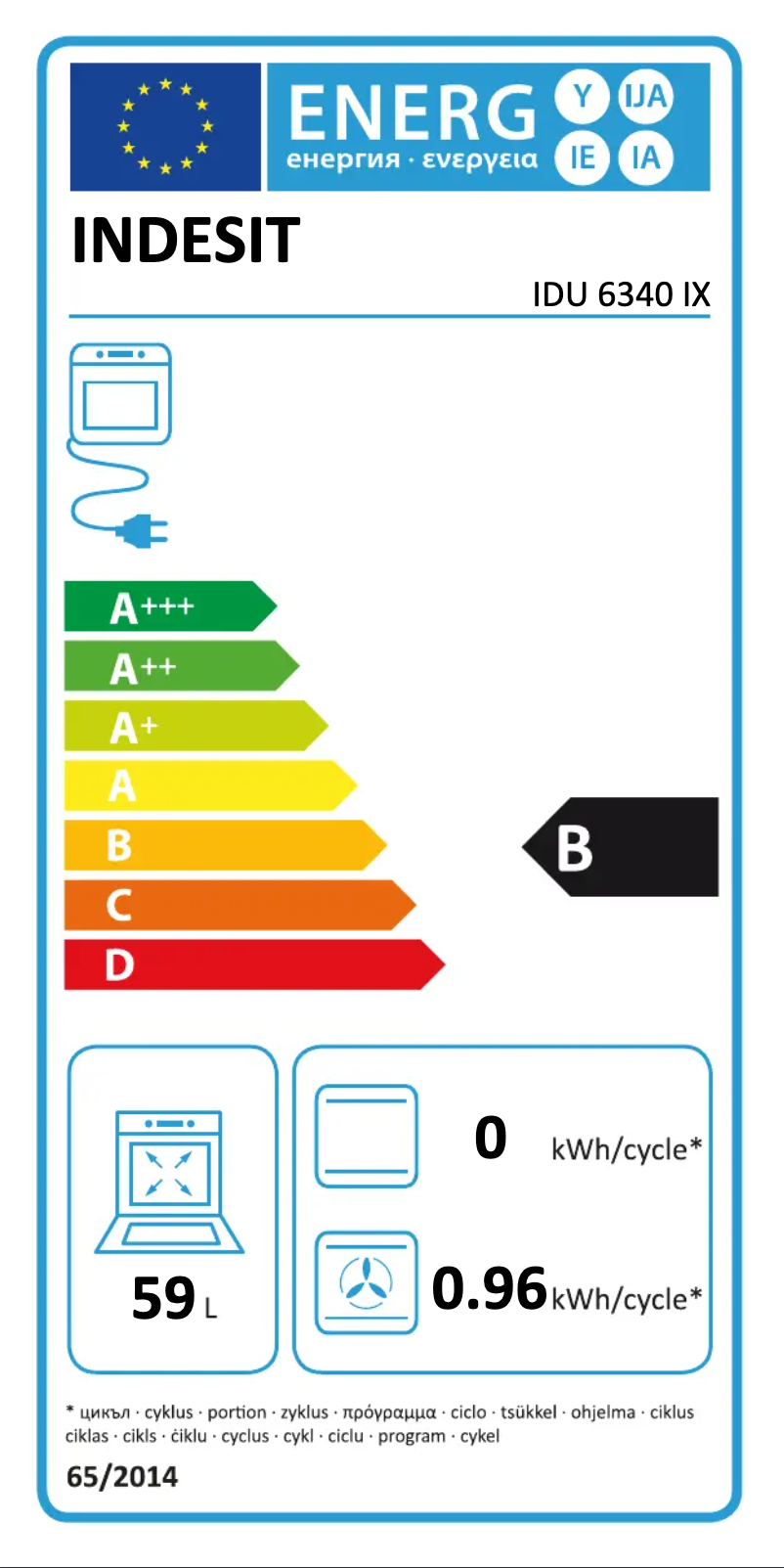 Page 1 de la notice Label énergétique Indesit IDU 6340 IX