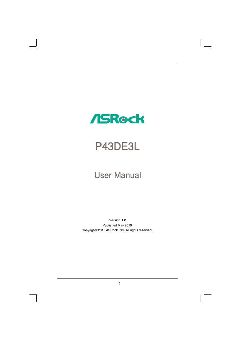 Page n°1 - Manuel utilisateur Asrock P43DE3L