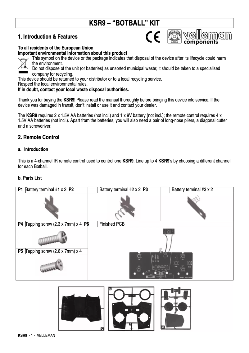 Page 1 de la notice Manuel utilisateur Velleman KSR9