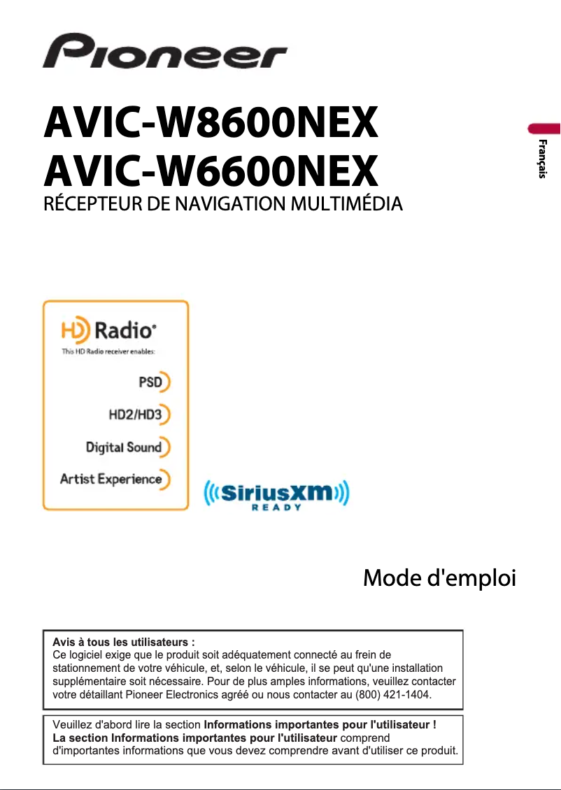 Image de la première page du manuel de l'appareil AVIC-W6600NEX