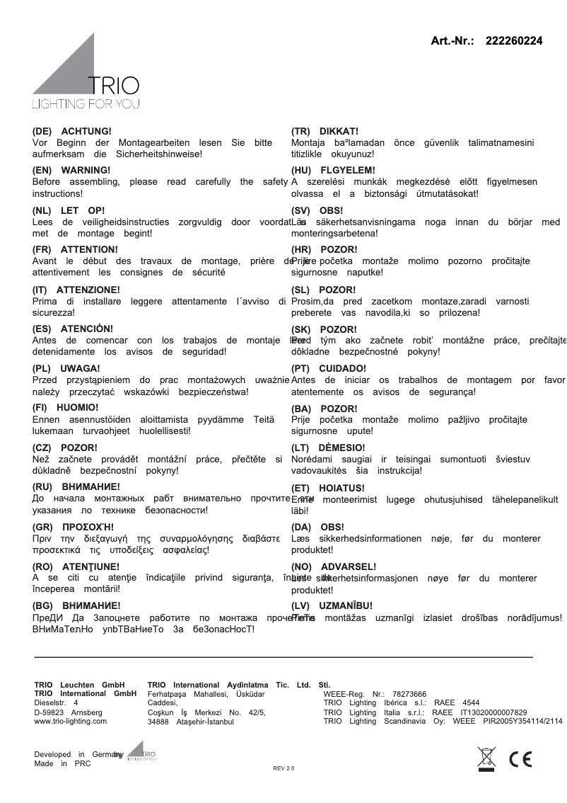 Page 1 de la notice Manuel utilisateur Trio Lighting Hoosic 222260224