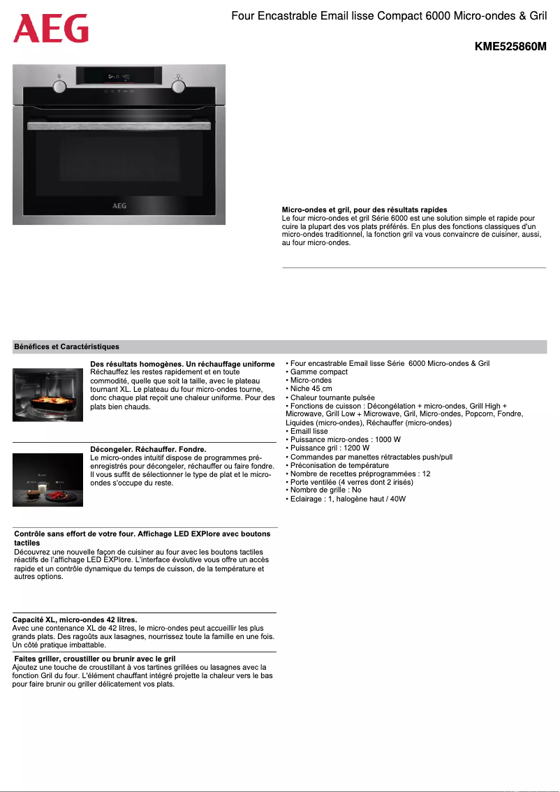 Page 1 de la notice Fiche technique AEG KME525860M