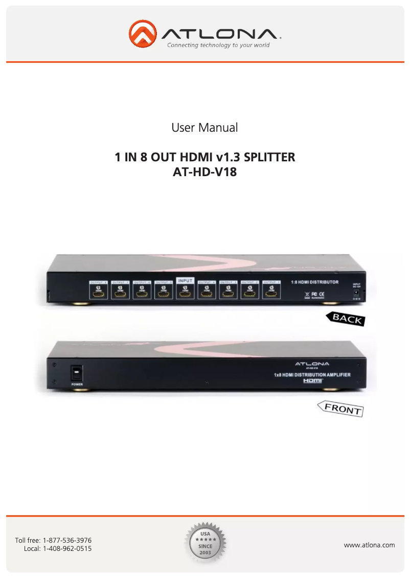 Page 1 de la notice Manuel utilisateur Atlona AT-HD-V18
