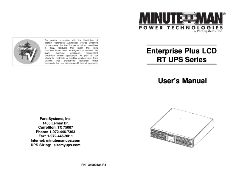 Página 1 del manual Manual de usuario Minuteman E1000RT2UNC