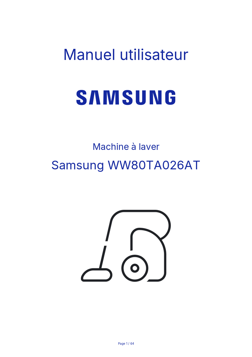 Page n°1 - Manuel utilisateur Samsung WW80TA026AT