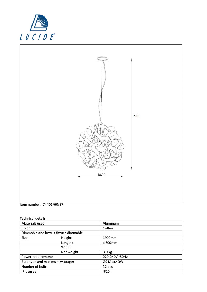 Page 1 de la notice Manuel utilisateur Lucide Atoma 74401/60/97