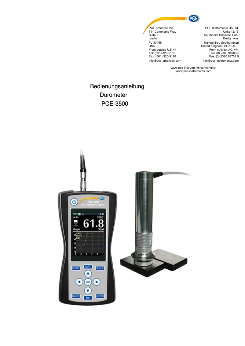 Page n°1 - Manuel utilisateur PCE Instruments PCE-3500