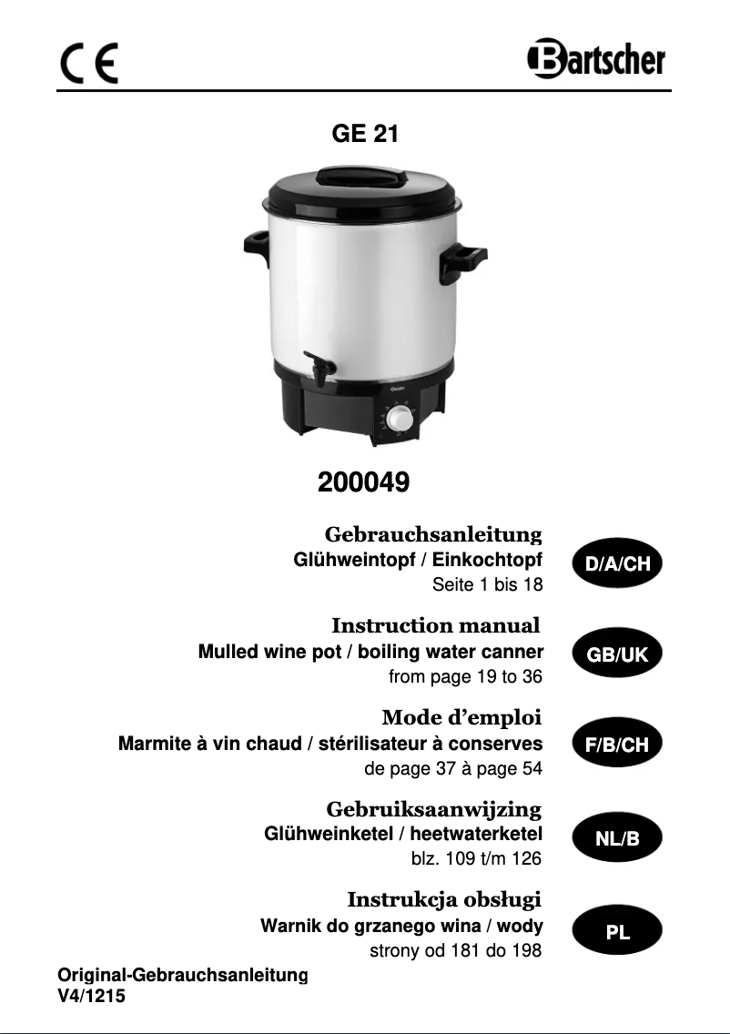 Page n°1 - Manuel utilisateur Bartscher GE 28