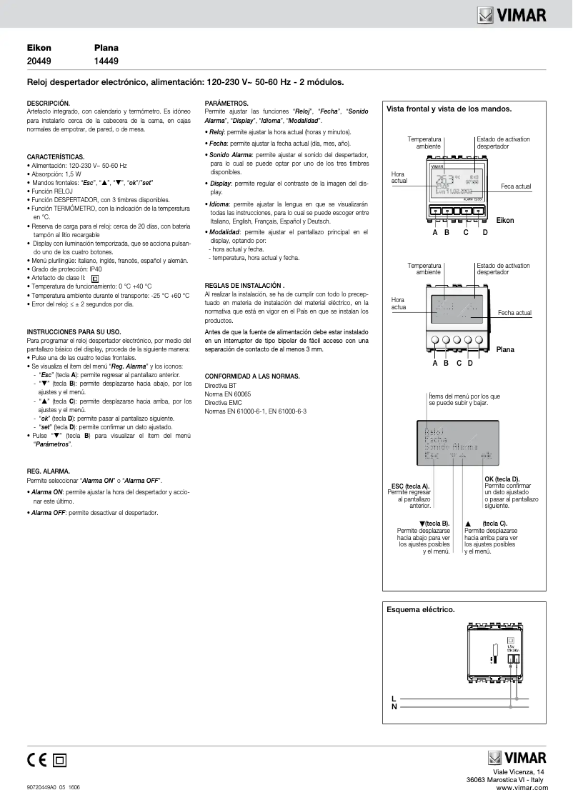 Page 1 de la notice Manuel utilisateur Vimar 14449
