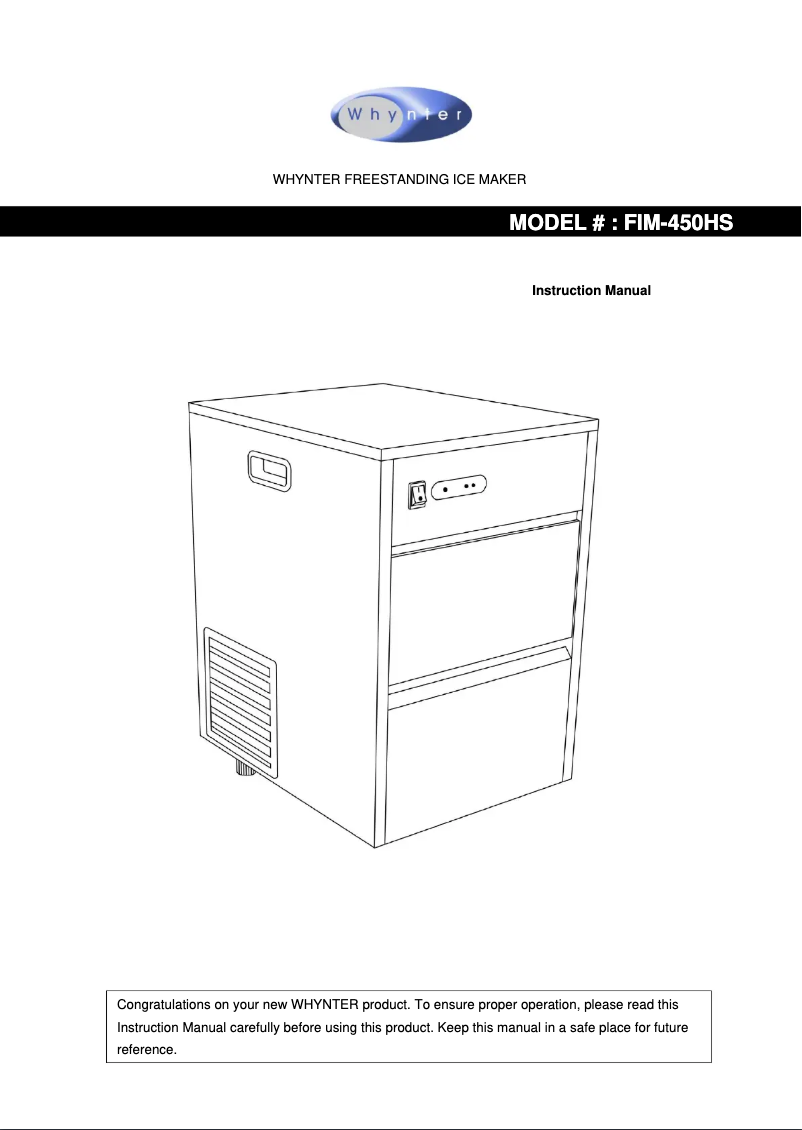 Page 1 de la notice Manuel utilisateur Whynter FIM-450HA