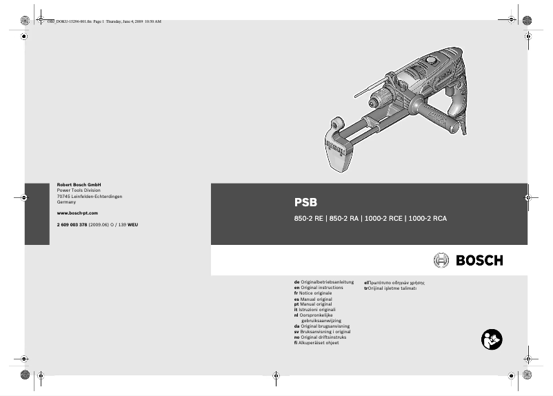 Page n°1 - Manuel utilisateur Bosch PSB 850-2 RA