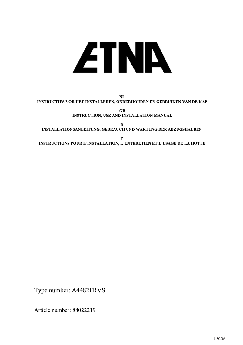 Page 1 de la notice Manuel utilisateur Etna A4482F