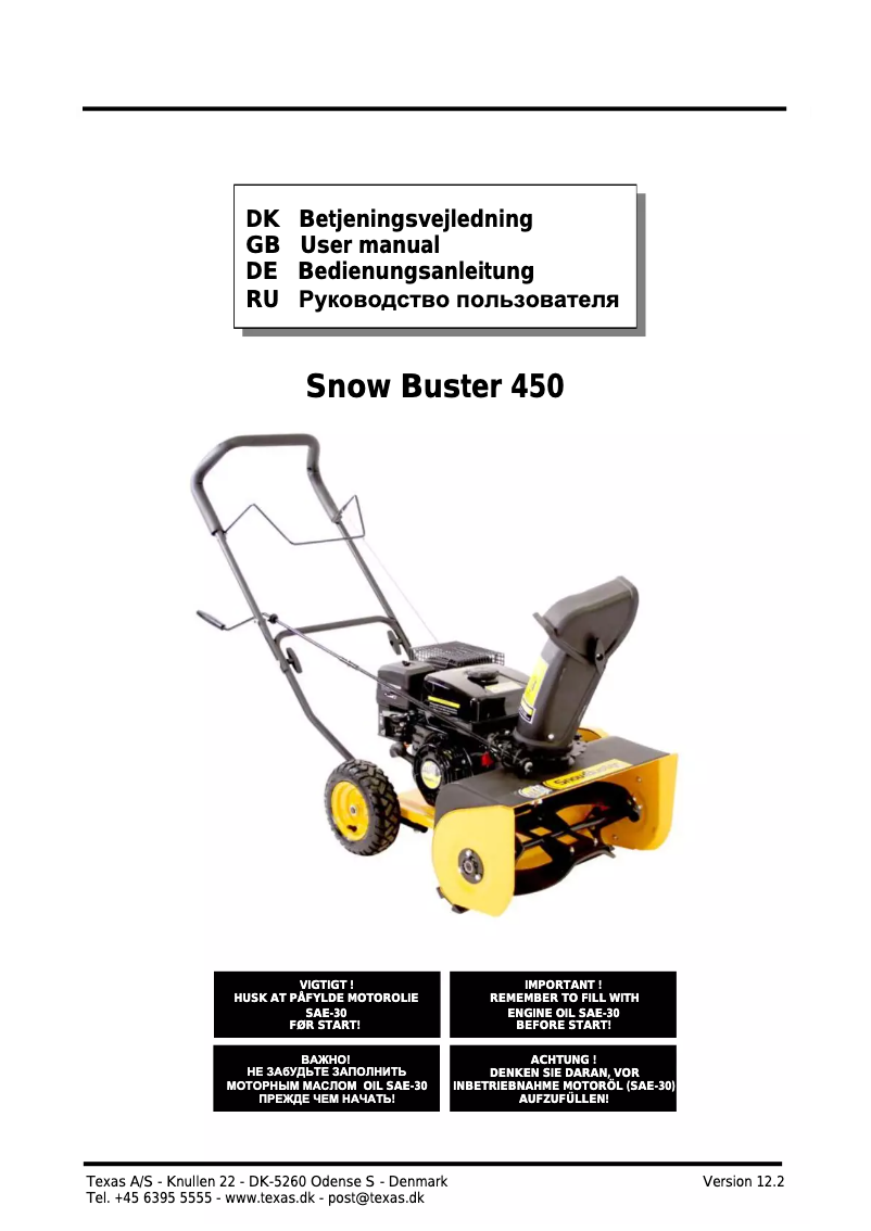 Página 1 del manual Manual de usuario Texas Snow Buster 450