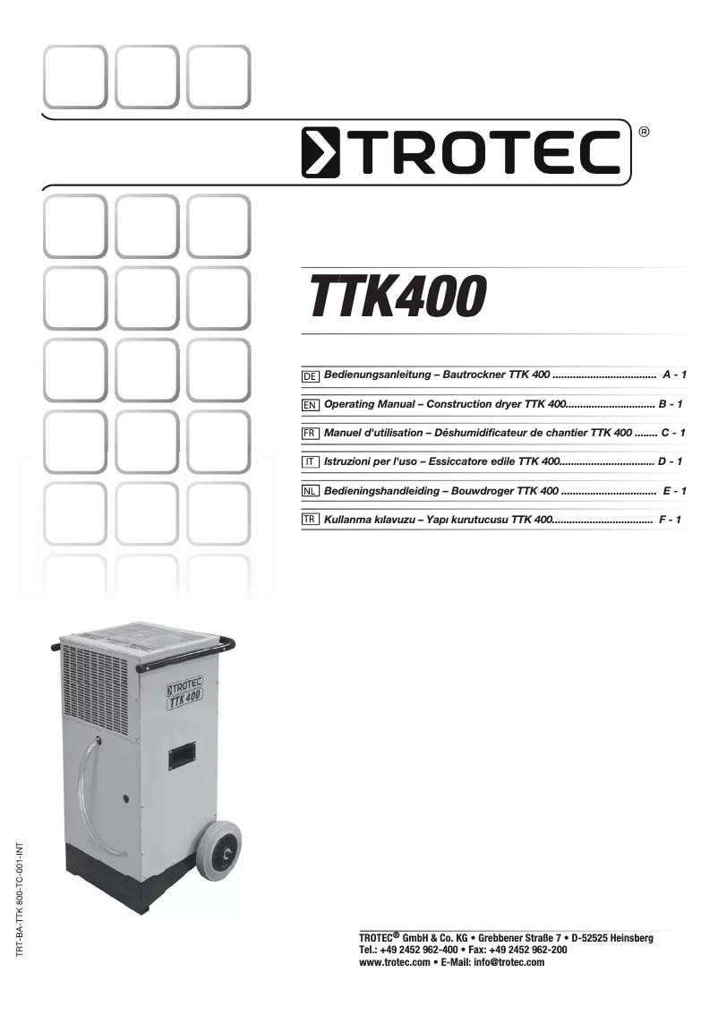 Page 1 de la notice Manuel utilisateur Trotec TTK 400