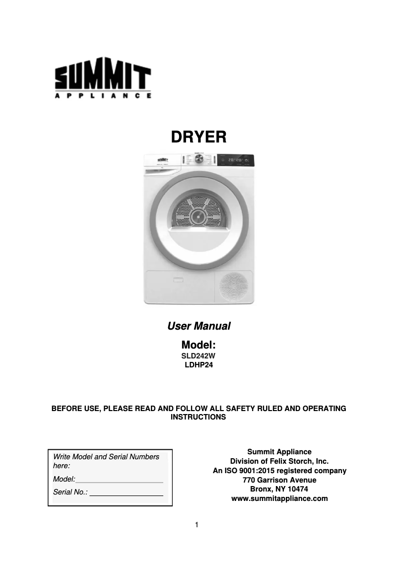 Page 1 de la notice Manuel utilisateur Summit SLS24W3P