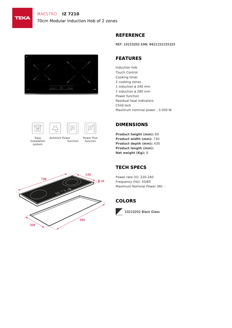 Page 1 de la notice Fiche technique Teka IZ 7210