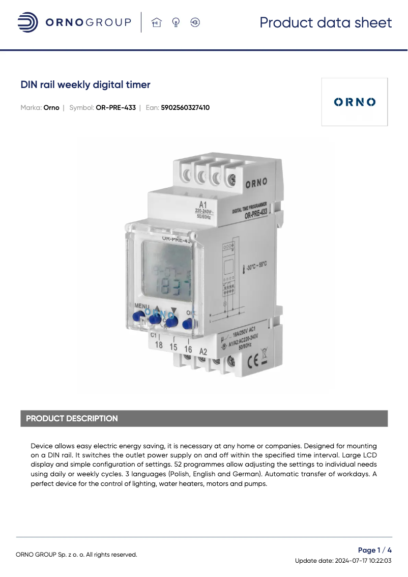 Image de la première page du manuel de l'appareil OR-PRE-433