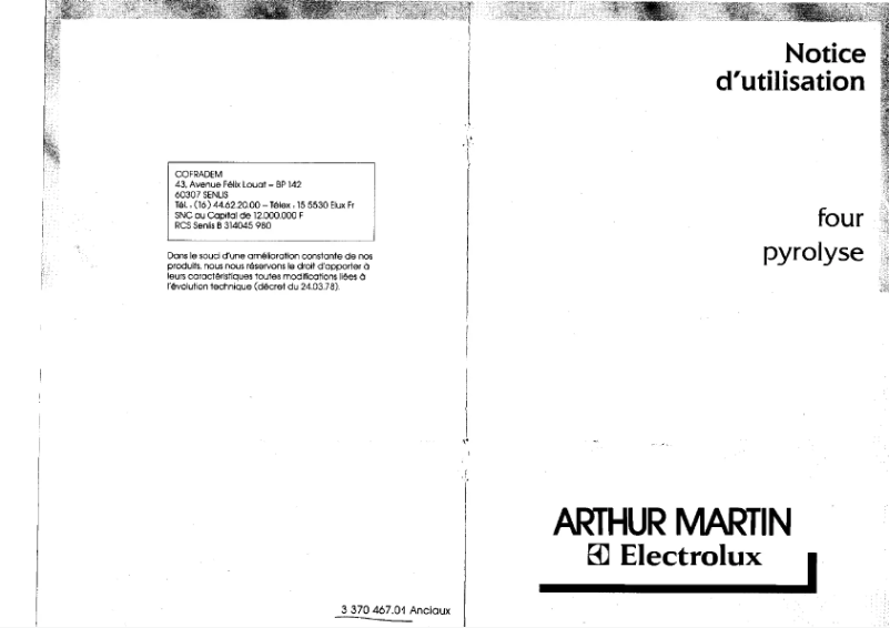 Page 1 de la notice Manuel utilisateur Arthur Martin-Electrolux FE 1009 B1