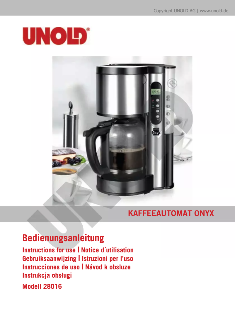 Page 1 of the manual User Manual Unold Onyx 28016