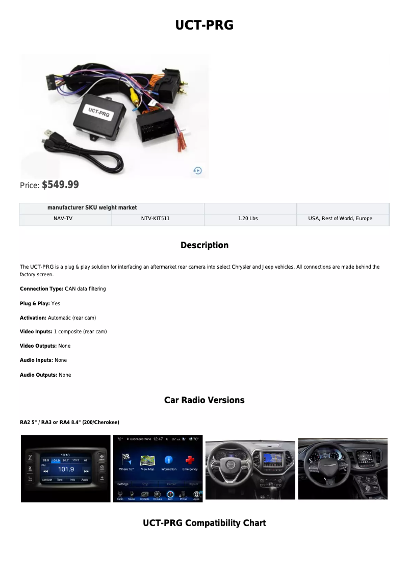 Page n°1 - Fiche technique NAV-TV NVT-KIT511