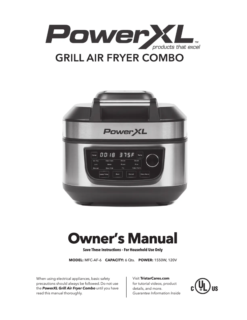 Page 1 de la notice Manuel utilisateur PowerXL Grill Air Fryer Combo 12-in-1 MFC-AF-6