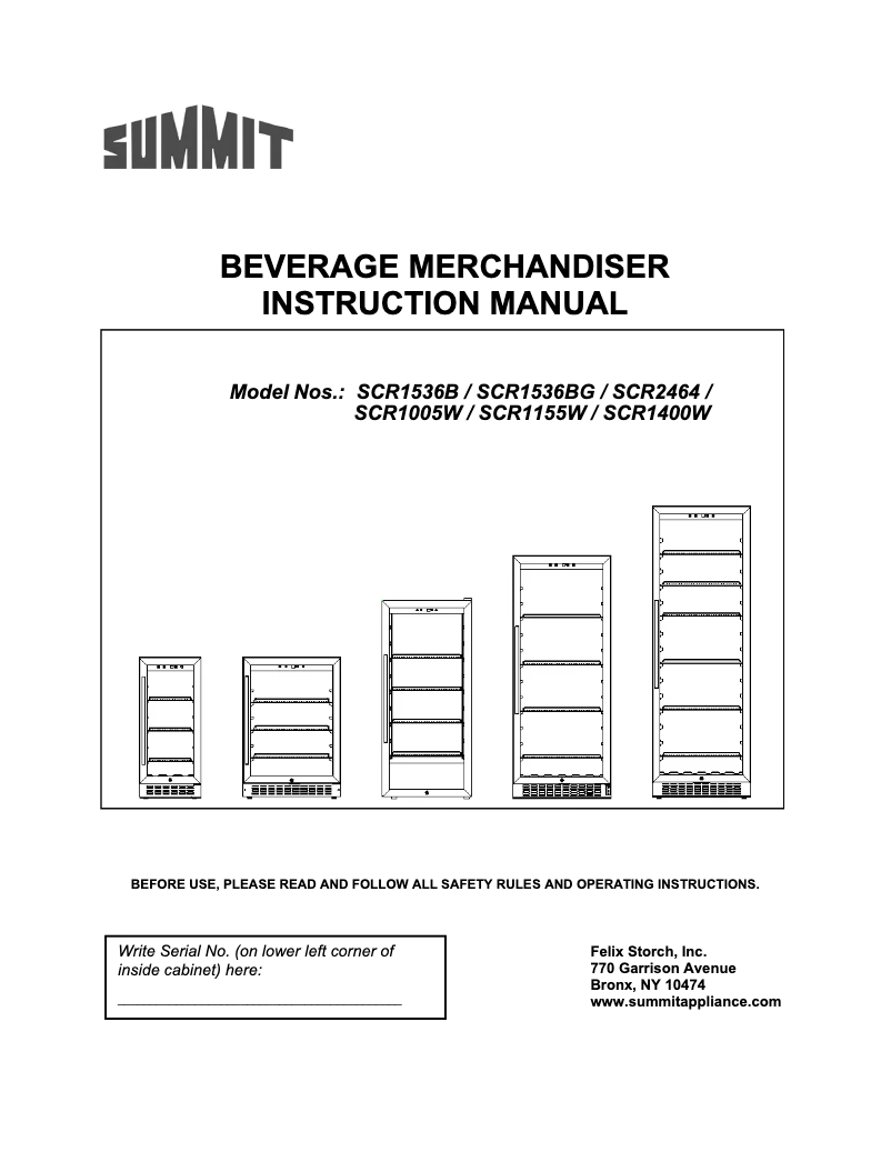 Page 1 de la notice Manuel d'utilisation et d'entretien Summit SCR2464