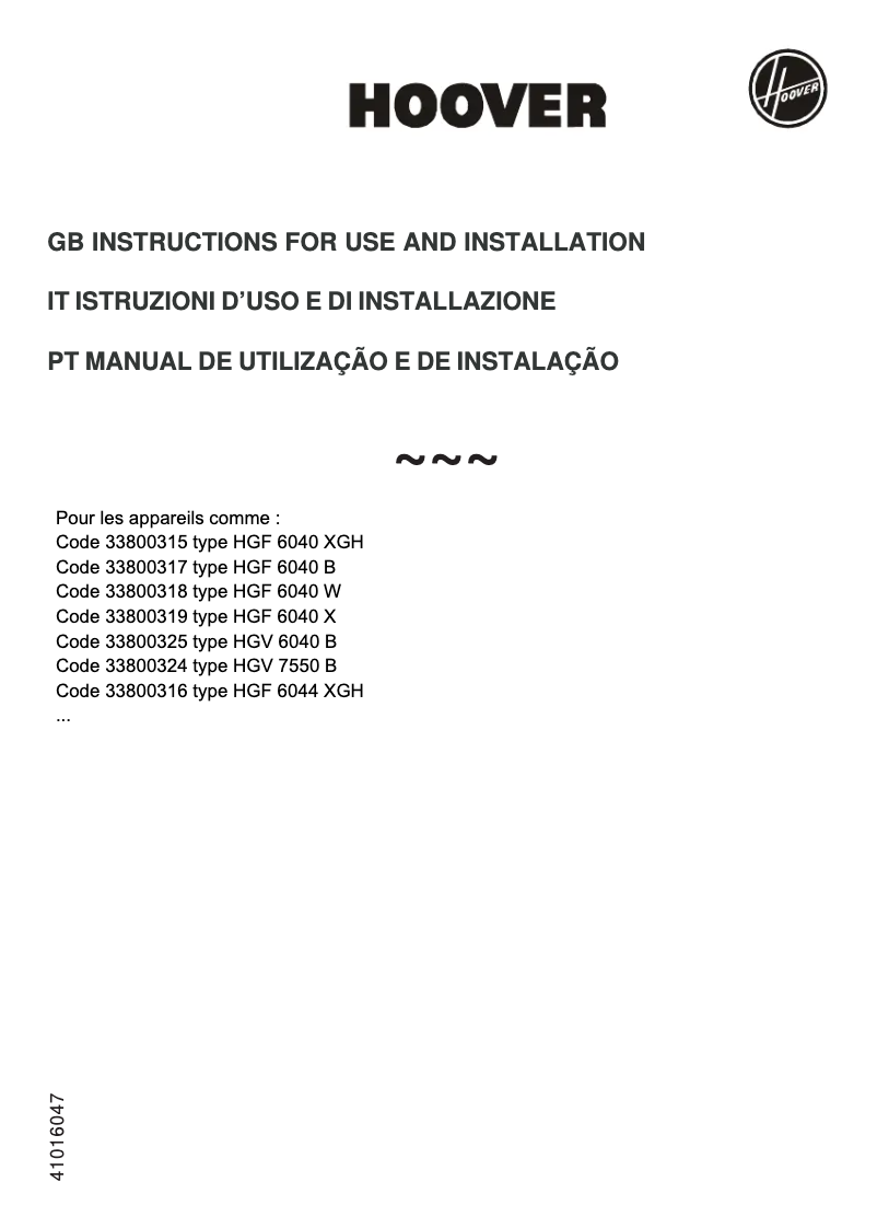 Página 1 del manual Manual de usuario Hoover HGF 6040 X