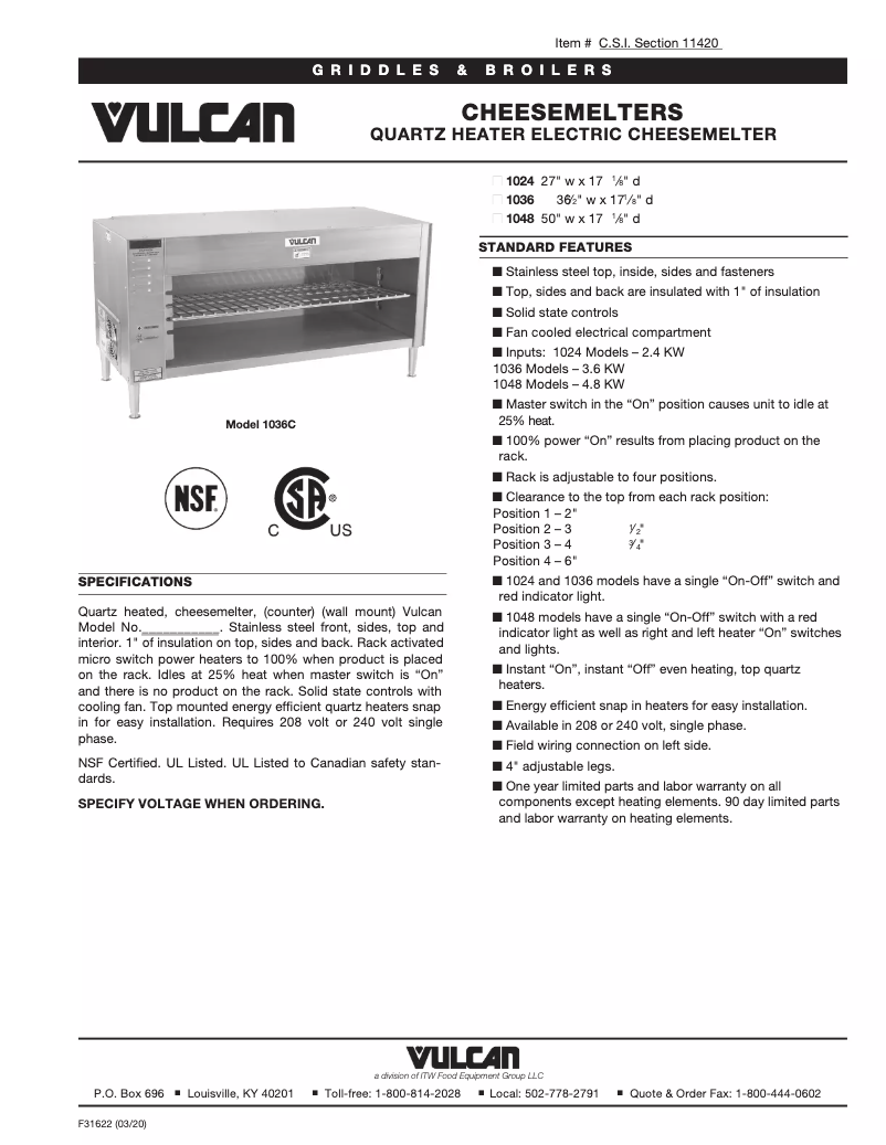 Page n°1 - Fiche technique Vulcan 1048W