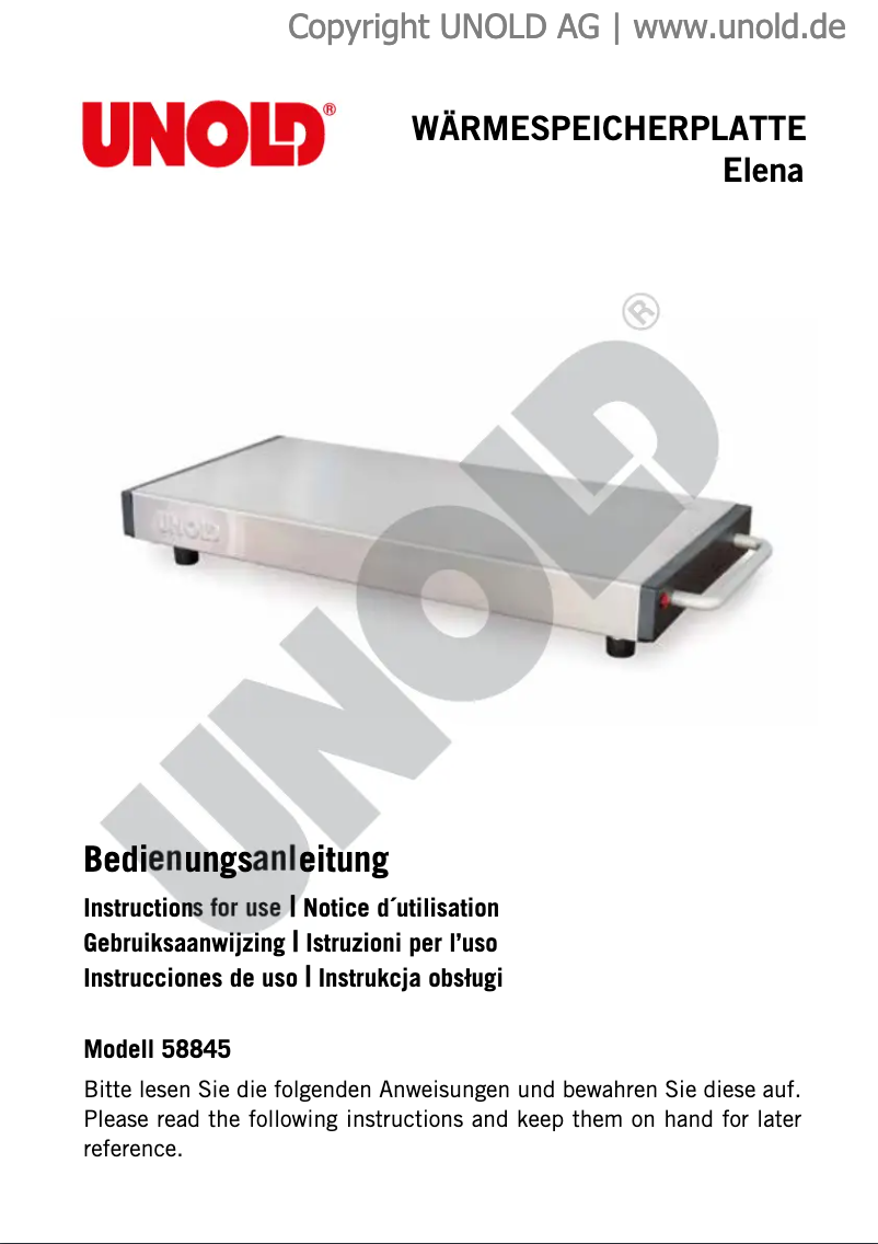 Page n°1 - Manuel utilisateur Unold Elena 58845