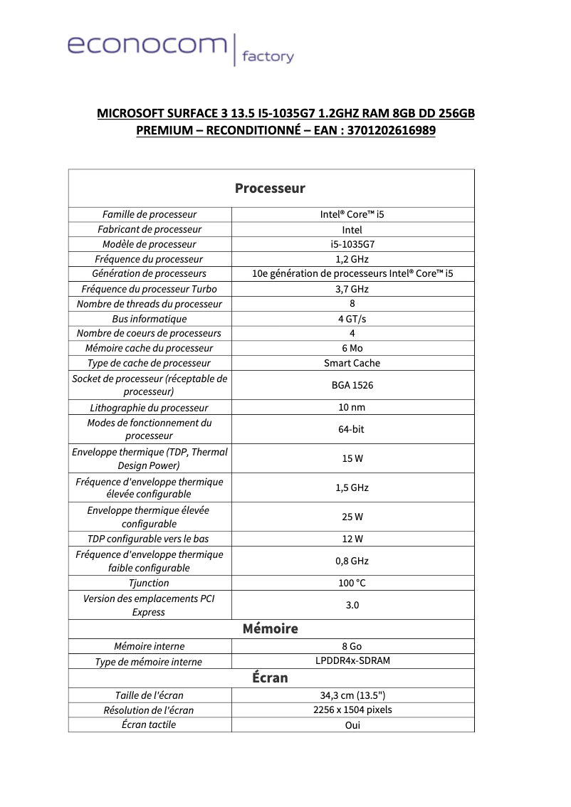 Page 1 de la notice Manuel utilisateur Microsoft Surface Laptop 3