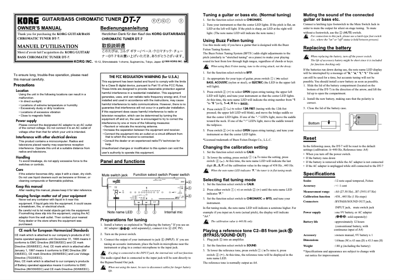 Page n°1 - Manuel utilisateur Korg DT-7