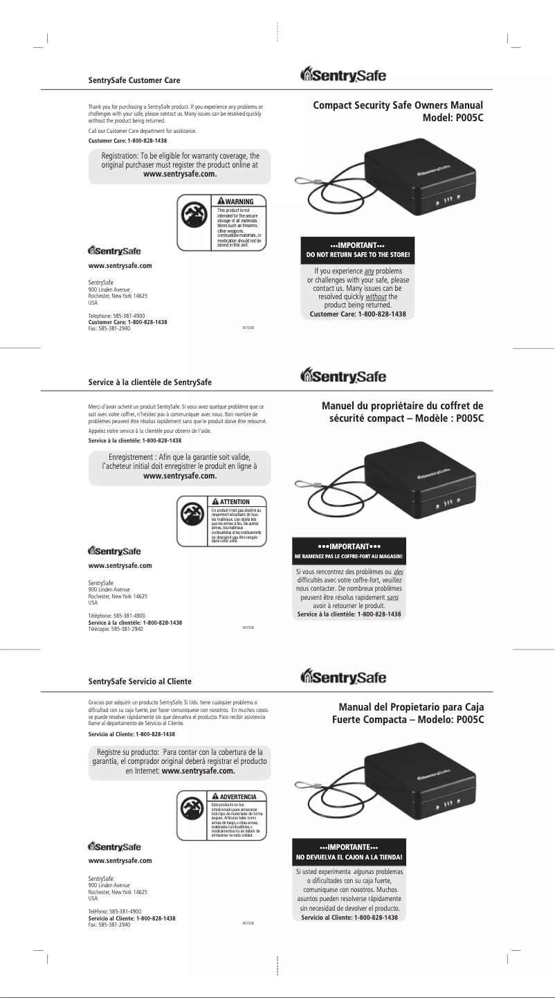 Image de la première page du manuel de l'appareil Compact Security Safe P005C
