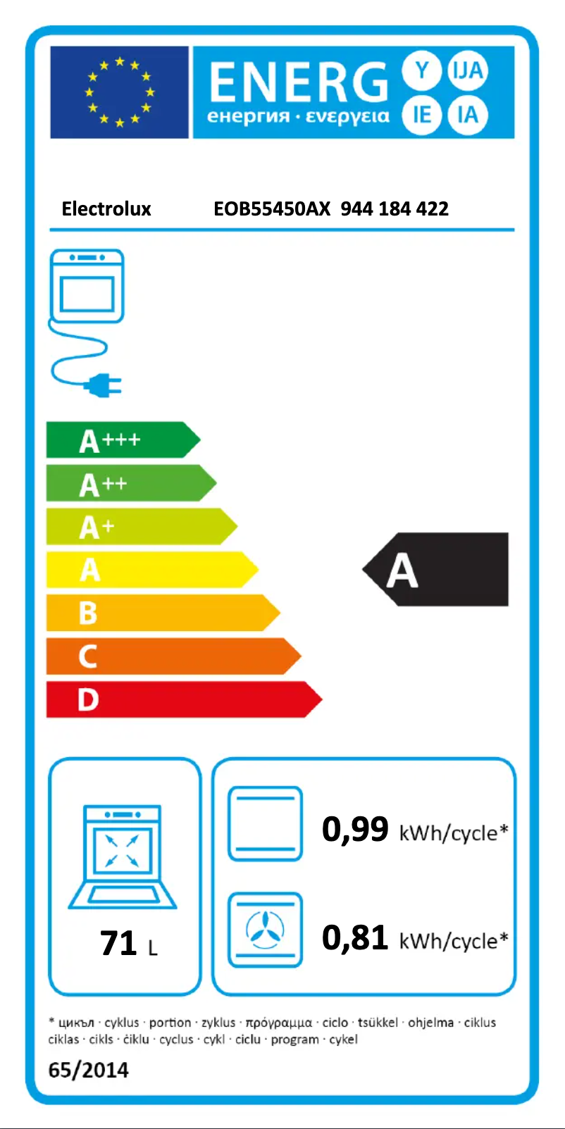 Page n°1 - Label énergétique Electrolux EOB55450AX