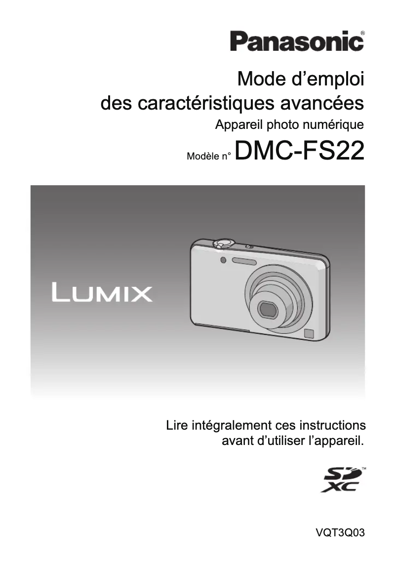 Page 1 de la notice Manuel utilisateur Panasonic Lumix DMC-FS22