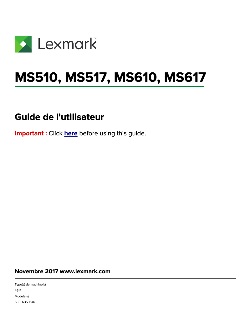 Page 1 de la notice Manuel utilisateur Lexmark MS610