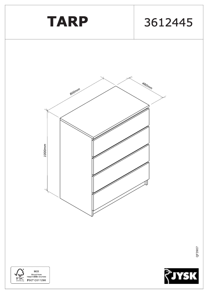 Page 1 de la notice Manuel utilisateur JYSK Tarp (80x100x48)