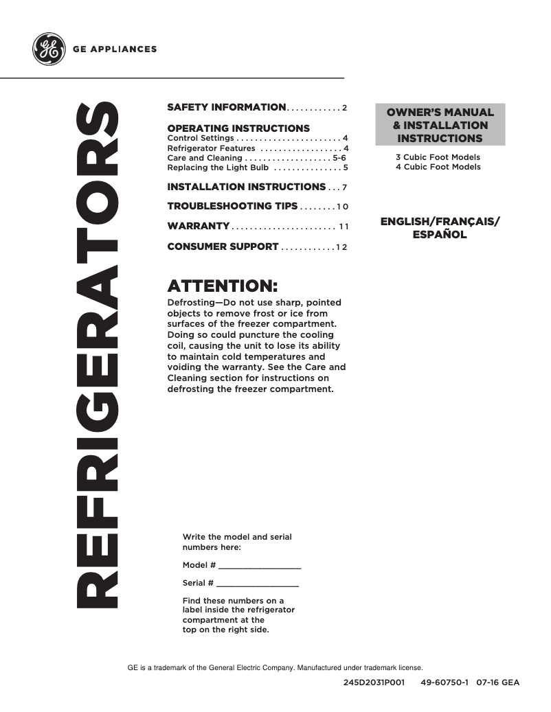 Page 1 de la notice Guide d'installation GE GME04GLKLB