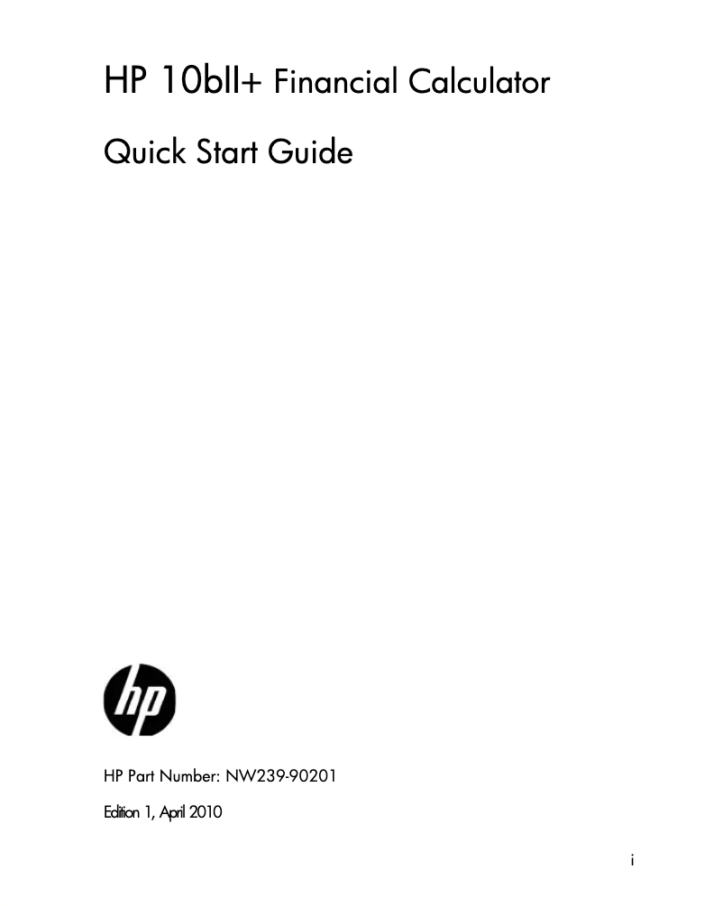 Page 1 de la notice Guide de démarrage rapide HP 10bII+